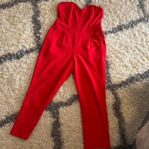 Express Strapless Red Jumpsuit